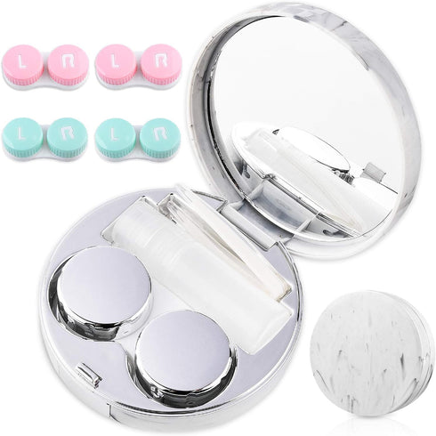 Contact Lens Case Portable Travel Box with Mirror Tweezers Remover Tool Solution Bottle...