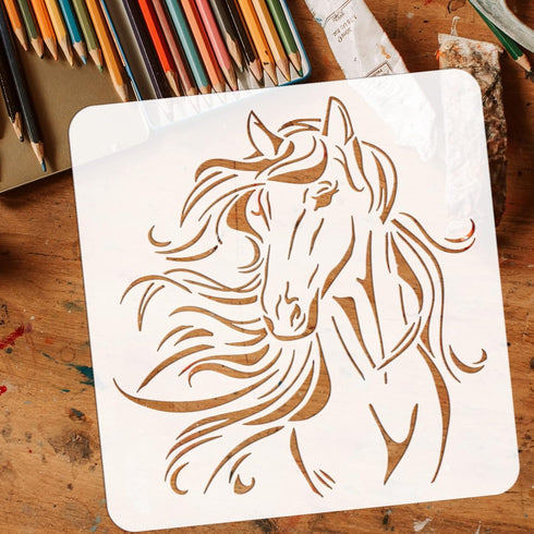 FINGERINSPIRE Beautiful Horse Painting Stencil 11.8x11.8 inch Hollow Out Horse Head Drawing Stencil Reusable Animal Craft Stencil for Painting on ...