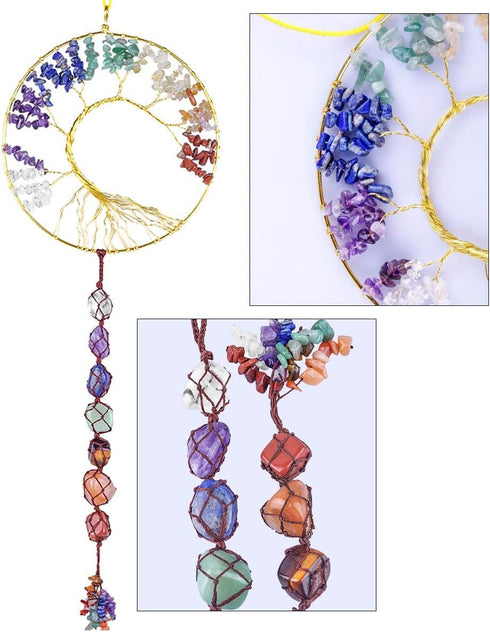 rockcloud 7 Chakras Stones Crystals Tree of Life Wall Hanger Tumbled Gemstones Meditation Hanging Ornament Window Ornament Wedding Souvenir Home D...