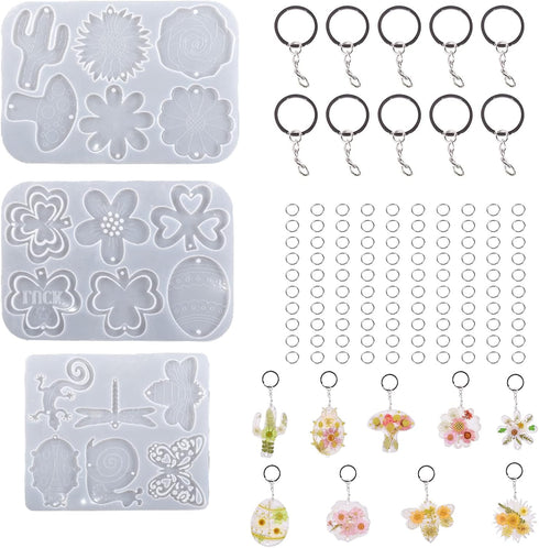 Bekecidi 113 PCS Resin Molds Silicone Keychain Kit Epoxy Resin Mold with Hole Silicone Molds for Resin Casting Pendant Jewelry Keychain Making Kit...