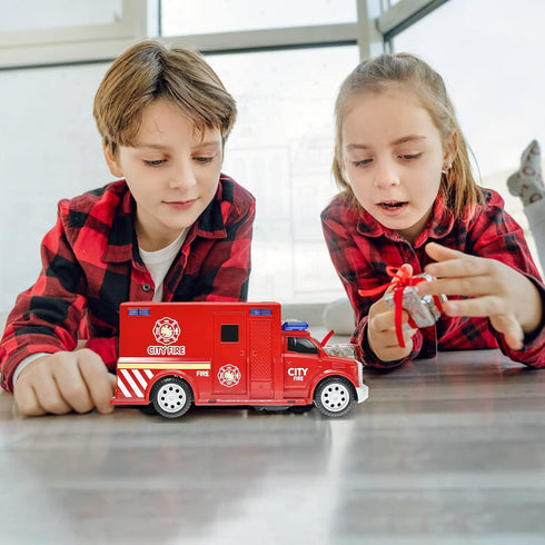 Fire Truck Toy for 3-8 Year Old Boys Girls, LED Music Electric Universal Wheel Fire Truck Toys, Toddlers and Kids Fire Truck Toys Gifts, Red, CDDZ...