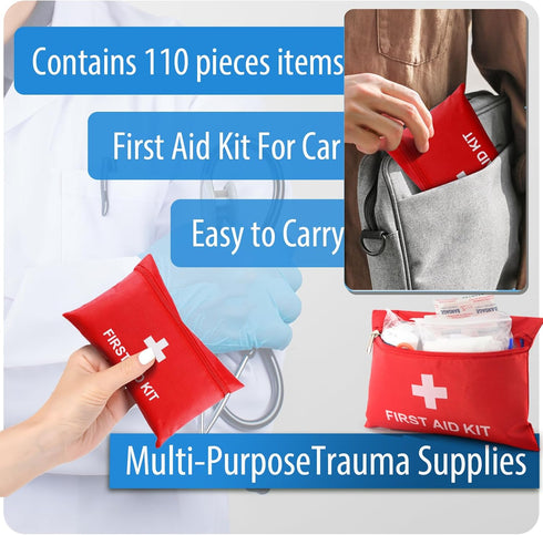 First Aid Kit - 92 Piece Mini Emergency Kits for Car, Basic Outdoor Essentials Survival Trauma Kit Bag, Small Travel Medicine Kit for Home, Sports...