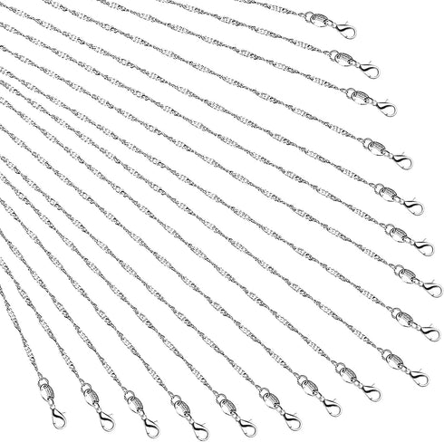 Whaline 24 Pack 24'' Silver Plated Chain Necklace 925 Water Ripple Plated Necklace for Jewelry Making Craft...