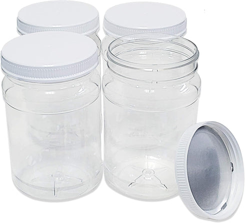 ljdeals 32 oz Clear Plastic Jars with Lids, Storage Containers, Wide Mouth, PET Mason Jars, Food Safe, BPA Free, Pack of 4, Made in USA...