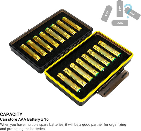JJC 16 Slots AAA Battery Case, Shockproof & Water-Resistant Battery Storage Box Holder Organizer for 16 x AAA Battery, PC Shell Easy to Carry...