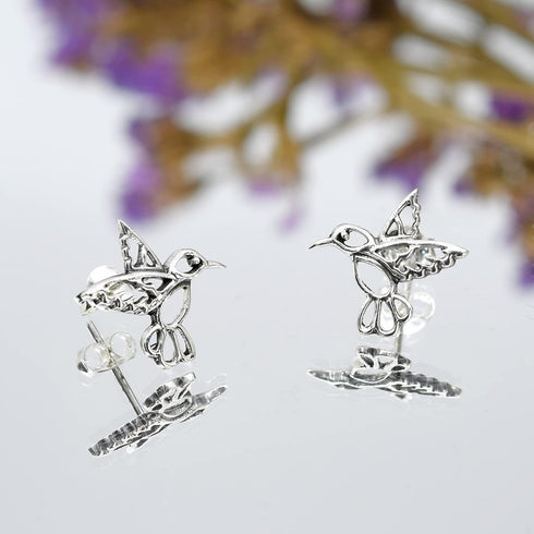 AeraVida Adorable Little Hummingbird in Flight .925 Sterling Silver Earrings | Nature-Inspired Sterling Silver Earrings for Women | Bird-Themed Je...