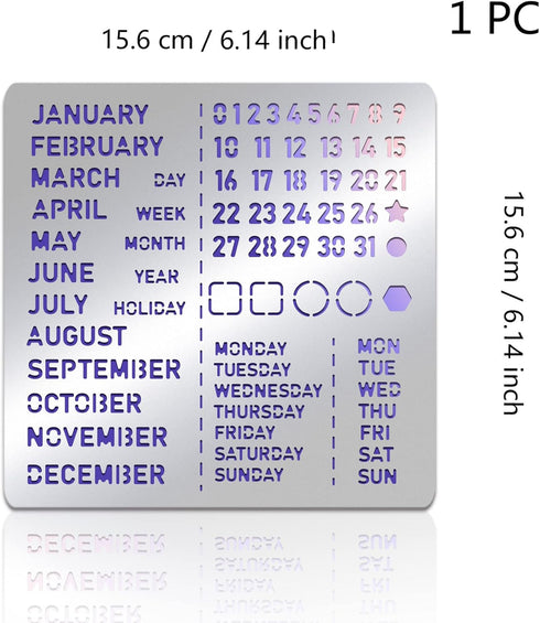 BENECREAT Month Metal Journal Stencil, Calendar Stainless Steel Stencil Template for Notebook Diary Scrapbook, DIY Drawing, Wood Burning, Engravin...