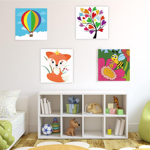 Aosemili Acrylic Paint Set for Kids - 4 Pre-Stenciled Painting Canvas Panels 8 x 8 inches with 12 Paints 2 Brushes for Girls Boys and Beginners...