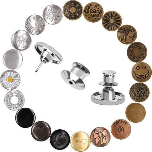 EuTengHao Jeans Button Pins 20 Styles,Adjustable Jeans Buttons,Metal Sweing Buttons for Jeans Pants Jackets,No Sew Detachable Replacement Button I...