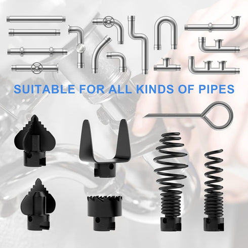 7PCS Drain Cleaner Combination Cutter Head Set,16mm Manganese Steel Spring Automatic Locking Drain Dredging Cutter Head Accessories for Drain Clea...