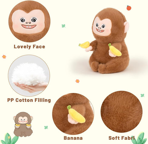 Monkey Stuffed Animal Cute Monkey Plush Soft Monkey Plushie with Banana Monkey toy Gift for Kids(10.5Inch)...