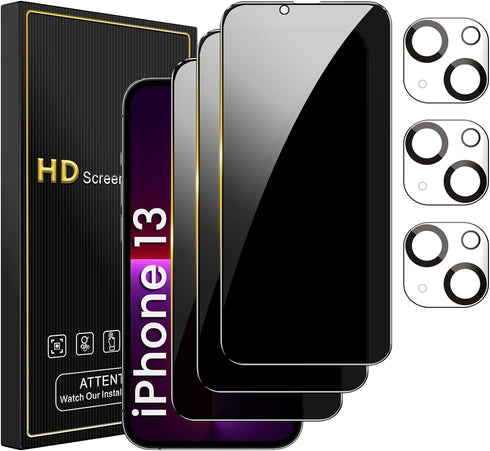 3 Pack Privacy Screen Protector for iPhone 13 6.1 Inch with 3 Pack Camera Lens Protector, Anti Spy Tempered Glass Film, Anti-Scratch, Touch Sensit...