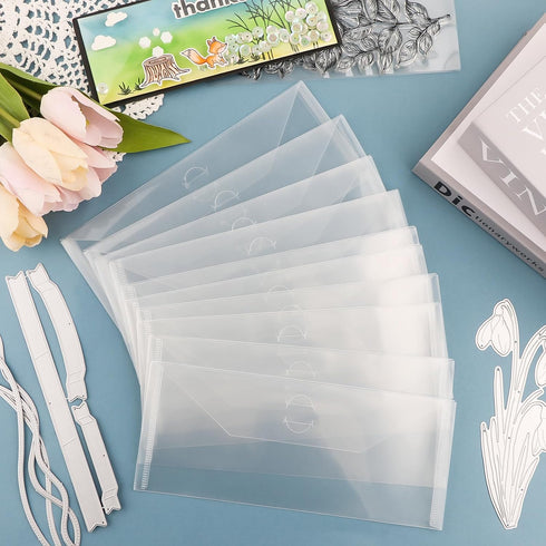 Briartw 20 Pcs 3.9x9.4" Slimline Storage Envelopes, Resealable Plastic Envelopes Pockets for Cutting Dies Stencil Crafts Organizer Holder,Clear St...