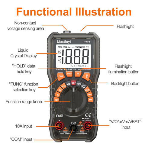 Multimeter Digital, Battery Tester, Multi Tester NCV Non-Contact Voltage Detection, Electrical Tester Auto-Ranging, True RMS 2000 Counts, AC/DC Vo...