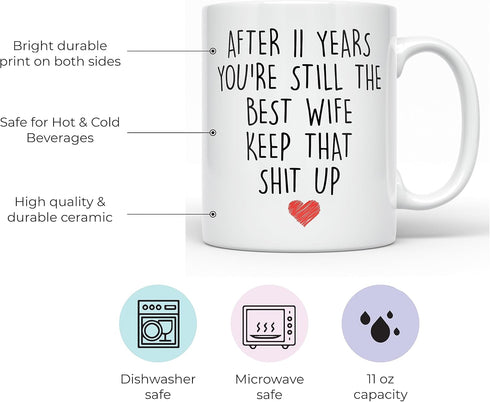 YouNique Designs 11 Year Anniversary Coffee Mug for Her, 11 Ounces, 11th Wedding Anniversary Cup For Wife, Eleven Years, Eleventh Year, 11th Year...
