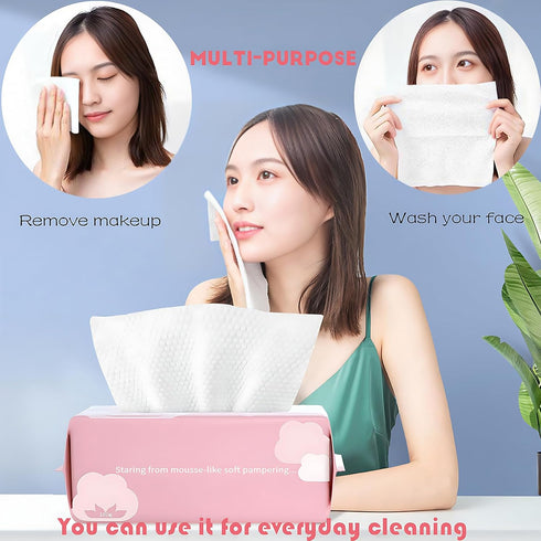Disposable Face Towel Face Cloths for Washing Soft Cotton Dry Wipes Facial Cloths Towelettes for Washing and Drying, 200 Count Facial Tissue for C...