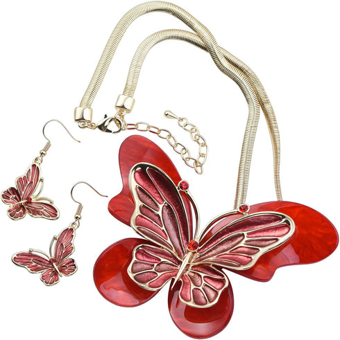 Elegant Acrylic Monarch Butterfly Necklace and Earrings Morpho Butterfly Jewelry Sets Insect Dangle Drop Pendant for Women Ladies...
