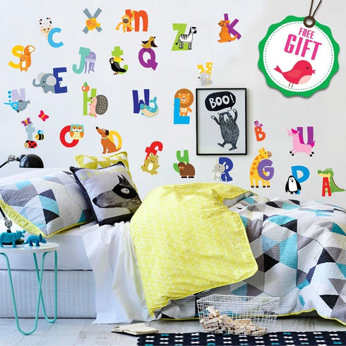 ABC Wall Decals - Alphabet Educational Animal Stickers - Classroom Decor - Playroom Decals for Wall - Animal Letters to Stick Kindergarden - Bedro...