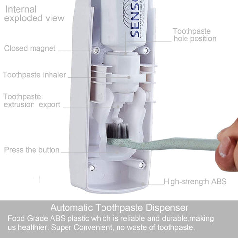Hands Free Toothpaste Dispenser Automatic Toothpaste Squeezer with 5 Toothbrush Holds,No Power Required(White)...