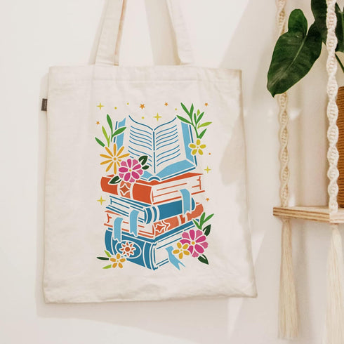 FINGERINSPIRE Book Stencil for Painting 8.3x11.7inch Piled Books Painting Template Reusable Book & Flower Pattern Painting Stencil Hollow Out Sten...