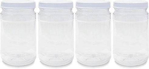 ljdeals 32 oz Clear Plastic Jars with Lids, Storage Containers, Wide Mouth, PET Mason Jars, Food Safe, BPA Free, Pack of 4, Made in USA...