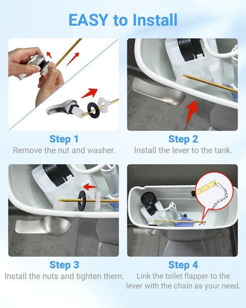 Universal Toilet Handle Replacement Kit Front Mount Toilet Lever Replacement with Stainless Steel Flapper Chain, Toilet Repair Kit Compatible with...