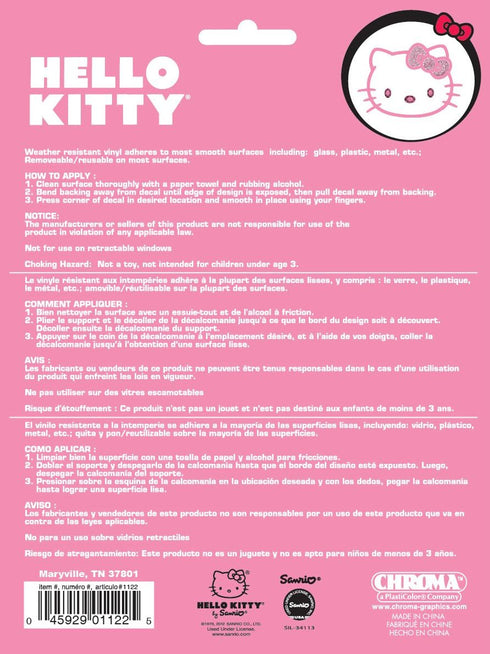 CHROMA 001122 Cling Bling 'Hello Kitty' Decal Pink, 4" x 5"...