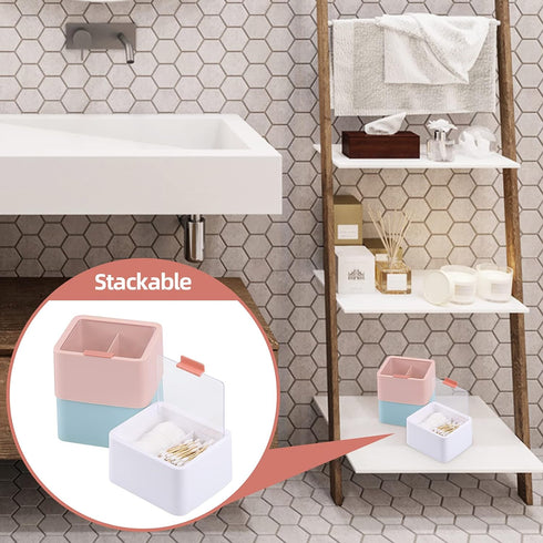Tecbeauty 2 Slot Cotton Swab Ball Qtip Holder Jar Plastic Container Dispenser Box with Hinged Lid for Bathroom Home Storage Organizer...