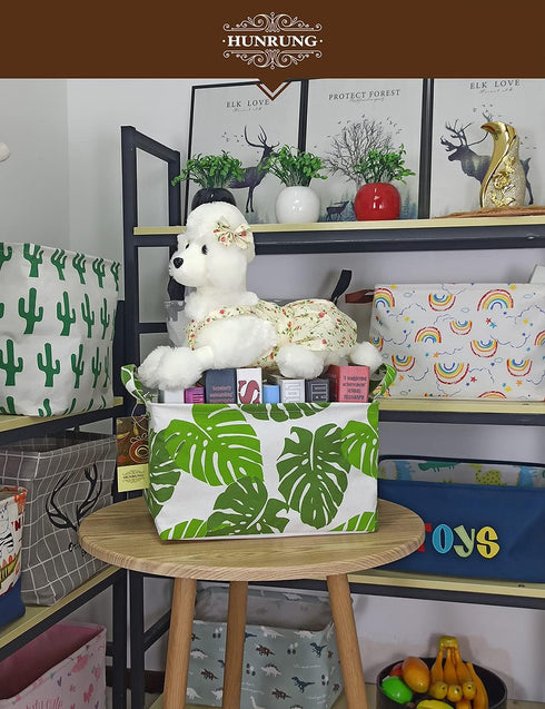 HUNRUNG Rectangle Storage Basket Cute Canvas Organizer Bin for Pet/Children Toys, Books, Clothes Perfect for Rooms/Playroom(Leaf)...