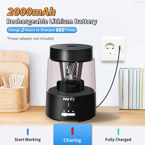 Pencil Sharpener Electric Pencil Sharpener Heavy Duty Blade Rechargeable Battery Powered Pencil Sharpeners for 6-8mm Colored Pencils Auto Stop Fas...
