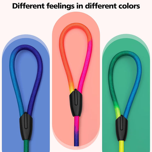 3pcs Slip lead dog leash, no Pull Pet Training Leash for Medium and Small Dogs,two leather stoppers ?5feet?Rainbow?...