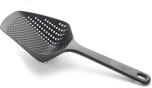 Joseph Joseph Scoop Plus Colander, Spoon Drainer/Strainer, Scoop, Drain and Serve, heat resistant up to 200°C (392°F), Dishwasher safe, Large, Bla...