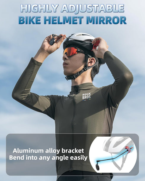 ROCKBROS Bike Helmet Mirror, Convex Mirror, Aluminum Alloy Moldable Frame, Detachable Fixing Way, Cycling Mirror Fit 90% Bicycle Helmet, Lightweig...