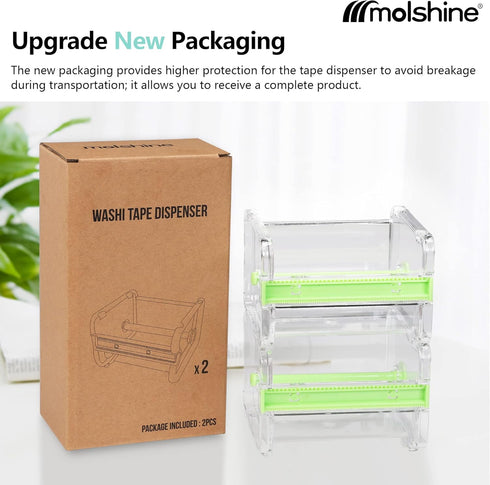 molshine 2 Pack Transparent Desktop Multi Washi Masking Tape Storage Dispenser,Tape Cutter,Tape Roll Holder (Not Include Masking Tape) (Green)...