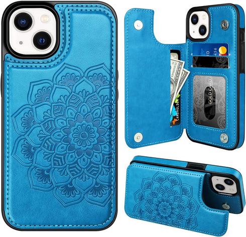 MMHUO for iPhone 13 Case with Card Holder, Flower Magnetic Back Flip Case for iPhone 13 Wallet Case for Women, Protective Case Phone Case for iPho...