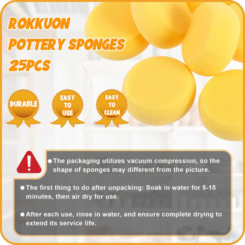 25Pcs Pottery Sponges 3inch, Painting Sponges, Pottery Sponges for Clay, Clay Sponge, Round Sponge, Clay sponges for Pottery, Paint sponges for Ac...