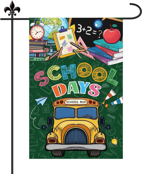 First Day of School Flag, 18x12in Back to My School Garden Flag Burlap Yard Flag Supplies Banner Party Decorations Outdoor for Student Teacher Out...