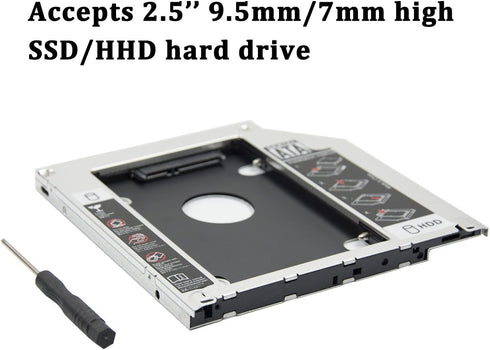 2nd 2.5'' SATA HDD SSD Hard Drive Disk DVD CD ROM Optical SuperDrive Caddy Tray Adapter for Apple Unibody MacBook/MacBook Pro 13 15 17 Early mid L...