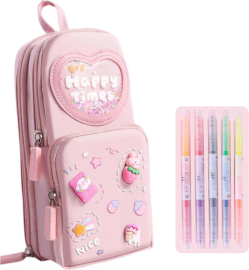 Mini Backpack Pencil Case Art Marker Storage Canvas Makeup Pocket Small Gadget Bag Organizer Random Free of Highlighters (Cherry Pink)...