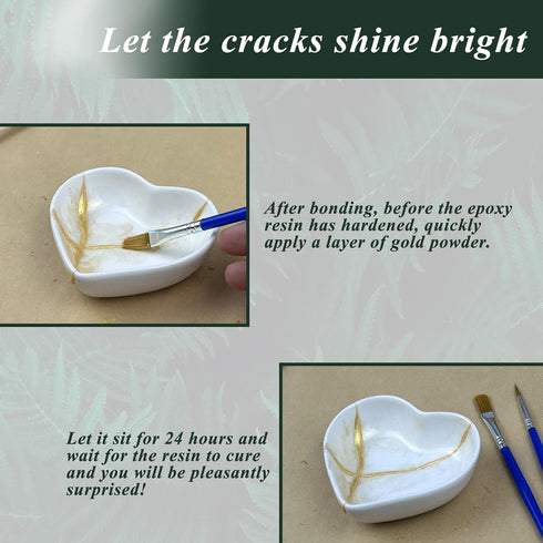Kintsugi Repair Kit Gold, Japanese Kintsugi Kit to Improve Your Ceramic, Repair Your Meaningful Pottery with Gold Powder Glue, Perfect for Beginne...