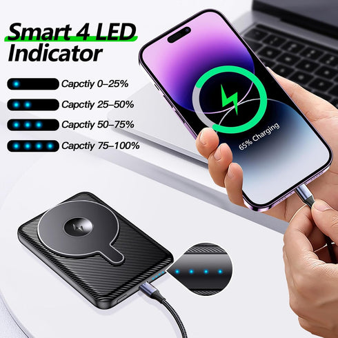 Wireless Portable Charger, Magnetic Power Bank Compatible with iWatch Charger,5000mAh Mag-Safe Batteries Pack,Compatible with iPhone 15/14/13/12 S...