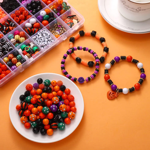 1510PCS Halloween Beads for Jewelry Making Pumpkin Skull Beads Polymer Clay Beads Evil Eye Beads Enamel Halloween Charms for Bracelet Necklace Ear...