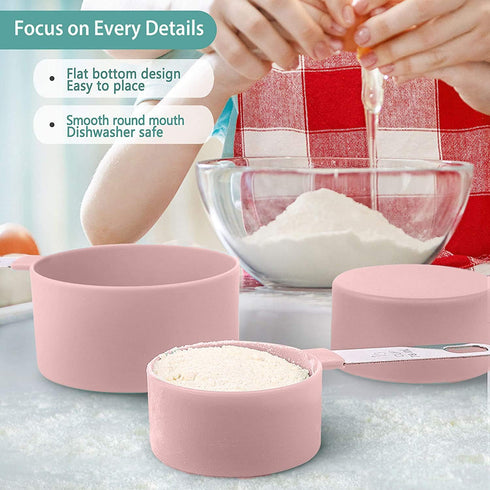 8 Pieces Measuring Cups and Spoons Set / Nesting Measuring Cups with Stainless Steel Handle / for Dry and Liquid Ingredient (Light pink)...