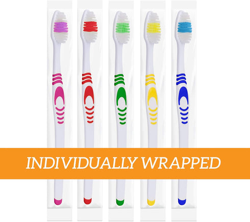 Bulk Toothbrushes - Individually Wrapped, Manual Disposable Travel Toothbrush Set for Adults or Kids, Made with a Medium-Soft Large Head, Travel T...