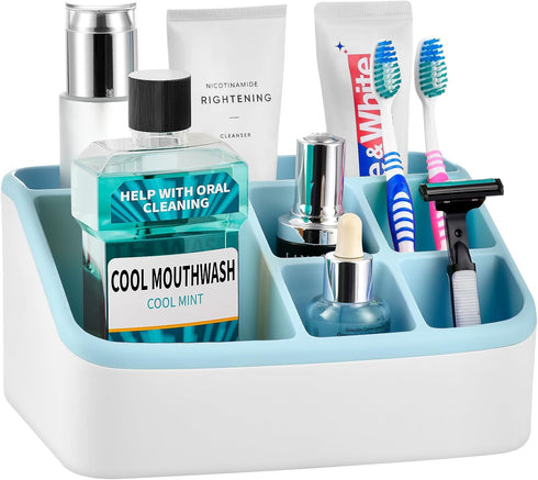 VITVITI Toothbrush Holders for Bathrooms, 6 Slots Toothpaste Bathroom Counter Organizer for Kids, Plastic Bathroom Organizer for Countertop/Sink/V...
