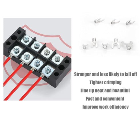 250pcs Non-Insulated Fork Terminals, Copper Fork Wire Connectors Terminals, AWG 22-16 16-14 14-12 12-10 Crimp Fork End Terminal, Tin-Plated Wire L...