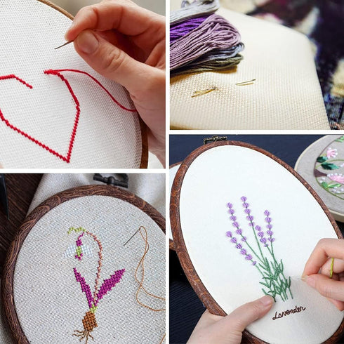 Jupean Embroidery Hoop, 7.5'' 9.2'' Oval Embroidery Hoop, Imitated Wood Display Frame with 30 Pieces Embroidery Needles, Embroidery Frame and Cros...