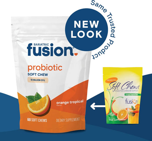 Bariatric Fusion Bariatric Probiotic Soft Chews | Orange Tropical Flavor Chewy Bariatric Vitamin | Bacillus Coagulans 10 Billion CFU Chewable Prob...