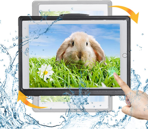 Shower Tablet Holder Waterproof Compatible with Ipad, Wall Mounted Bathroom Tablet Case Rotation, Adhesive Touchable Cradle with Glass Mirror Anti...