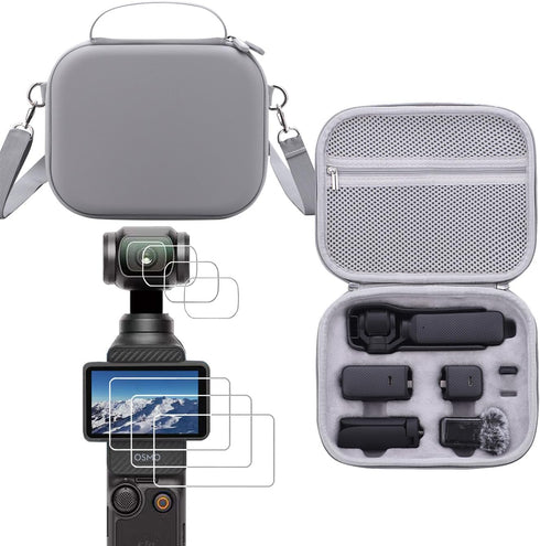 Waterproof Anti-shock Camera Case Hard Portable crossbody Bag Compatible for DJI OSMO POCKET 3, 3pcs LCD and 3pcs Lens Screen Protector Tempered G...